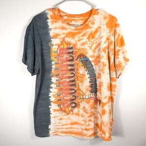 Six Flags Scorcher Roller Coaster Tie Dye T Shirt L Orange Graphic Tee Cotton